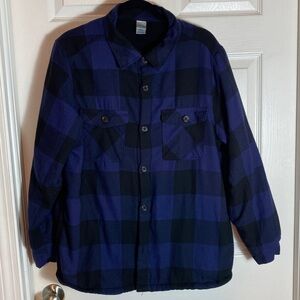 Highland Originals Shacket Sherpa Lined Coat Blue Plaid  Shirt Jacket Size L
